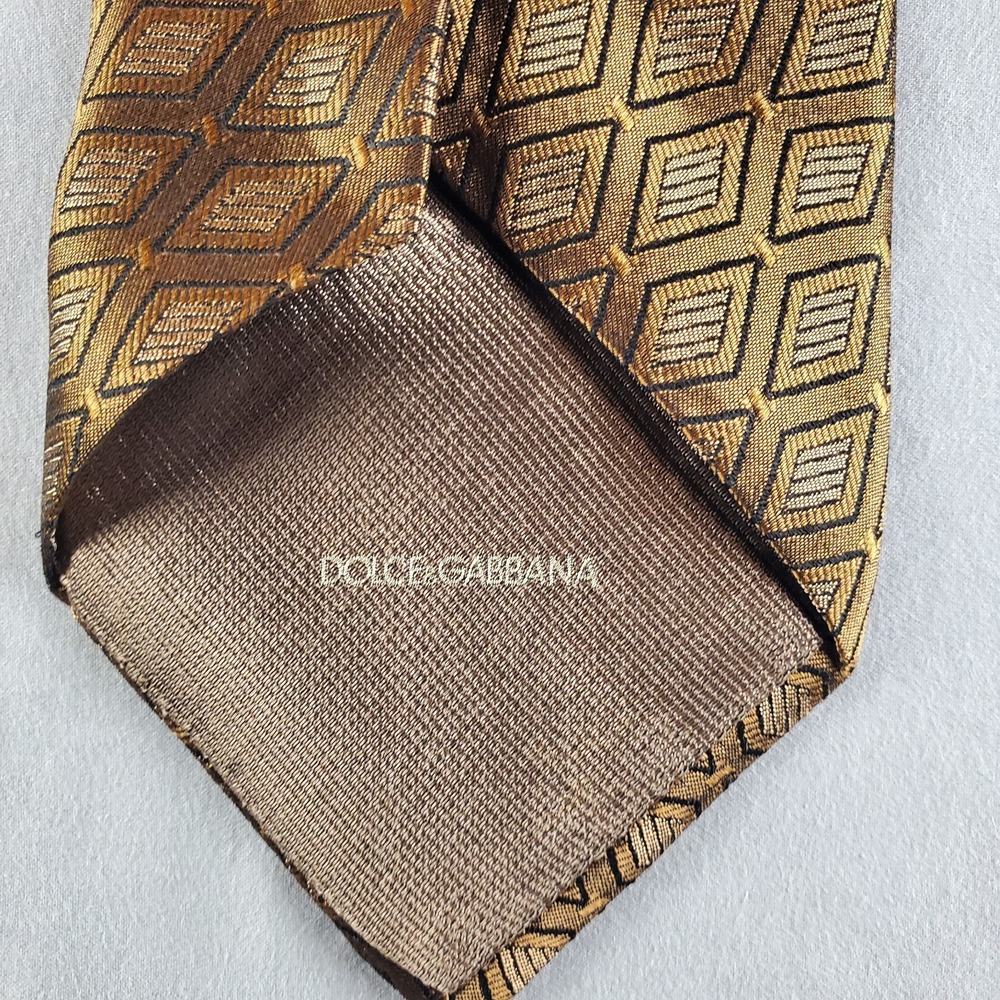 Dolce Gabbana Ties Mens 60 3.75 Gold Geometric Silk Designer Italy Luxury - Picture 10 of 13